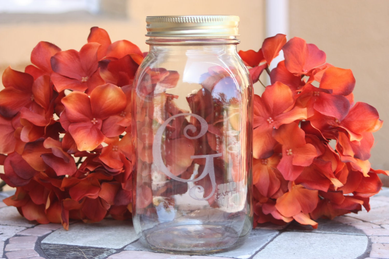 Monogrammed One Quart Mason Jar with Lid