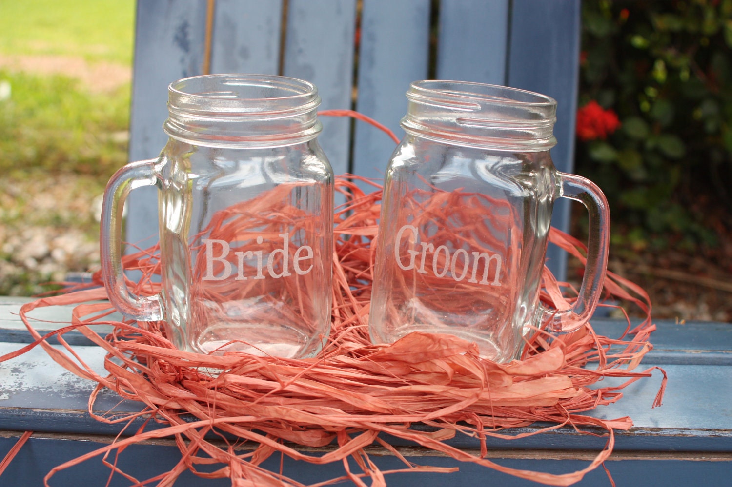 Bride & Groom 16.5 ounce Mason Jars for Toasting