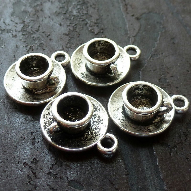 Wholesale Lot 4pcs Steampunk Alice in Wonderland necklace pendant charm tea cup tea time party  54 antique silver jewelry