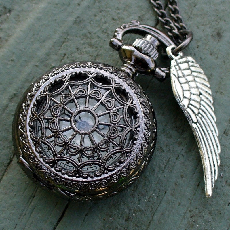 Steampunk pocket watch Necklace key pirate Victorian locket pendant charm DARK Spirited TinySPIDER QUEEN Victoriana Necklace