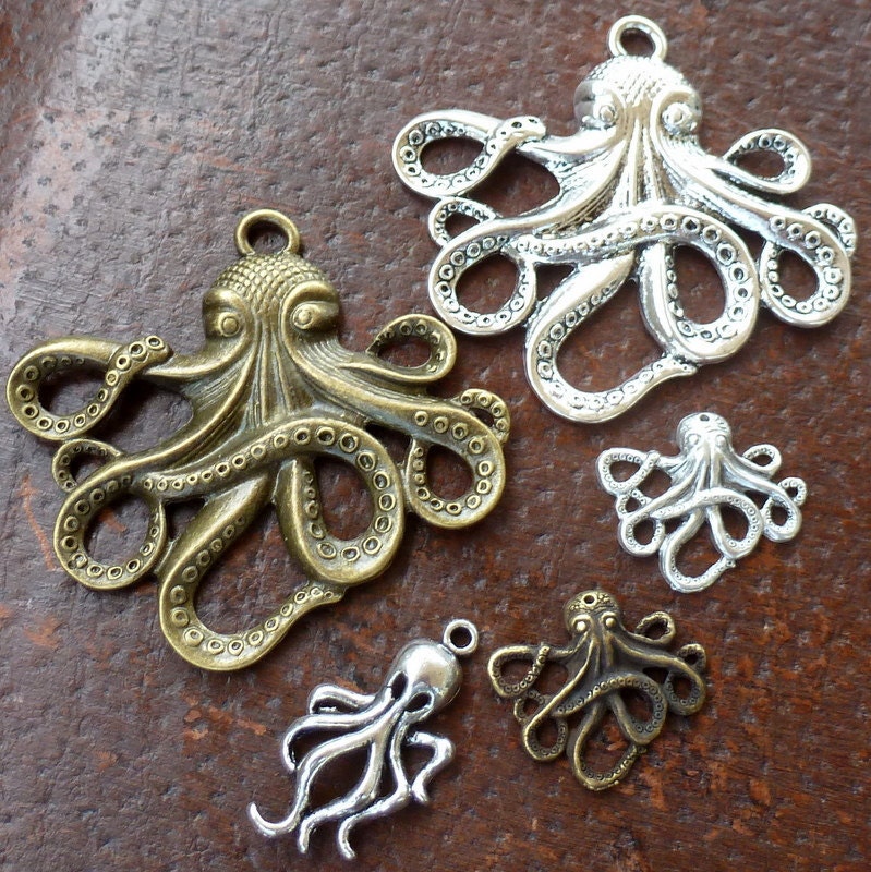 Wholesale Steampunk nautical Marine Octopus antique pendant charm necklace 25 jewelry