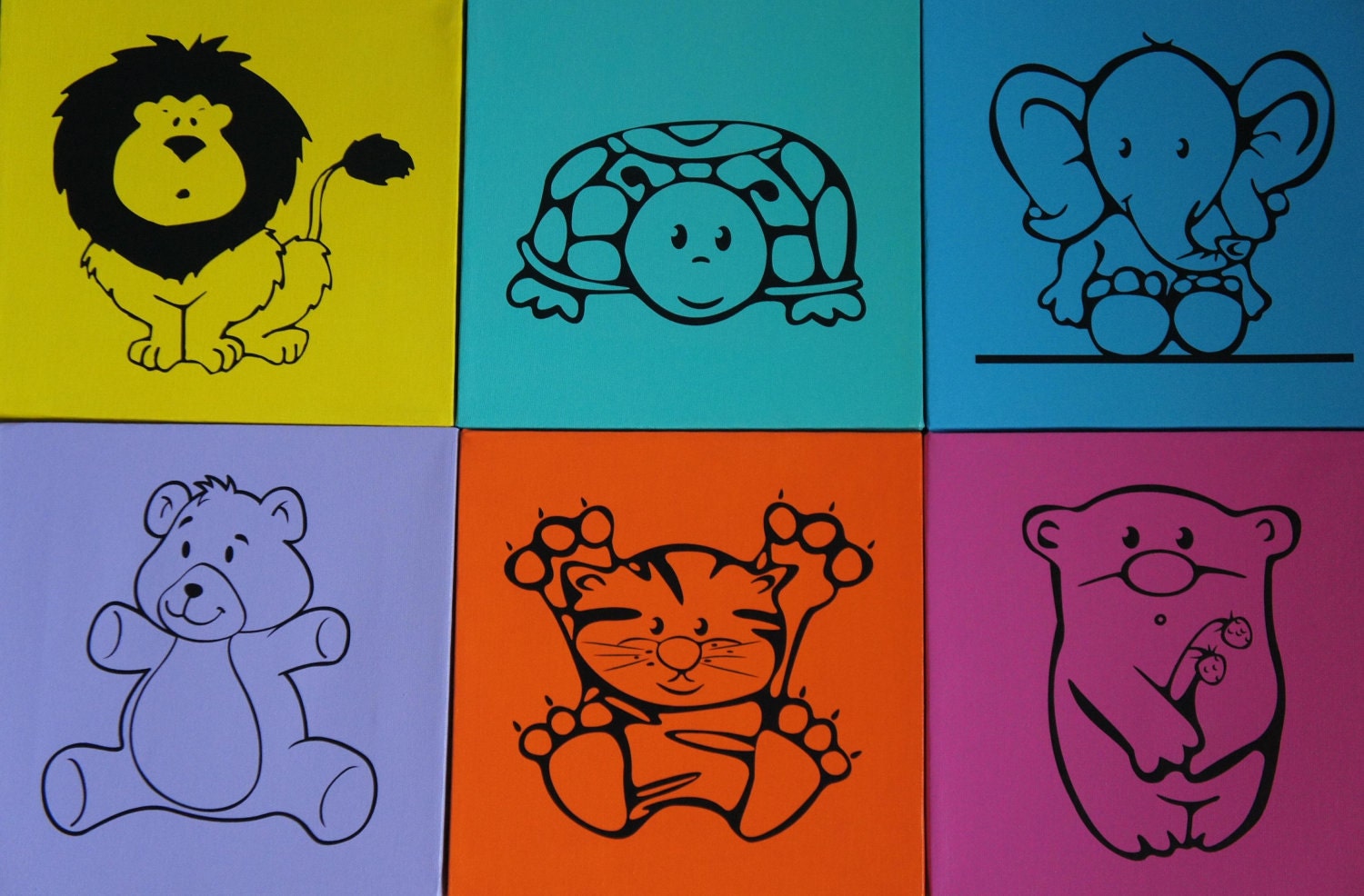 Lot Set of 6  Zoo Whimsical Animal Child Wall Art Decor Dr Office Children Canvas Painting