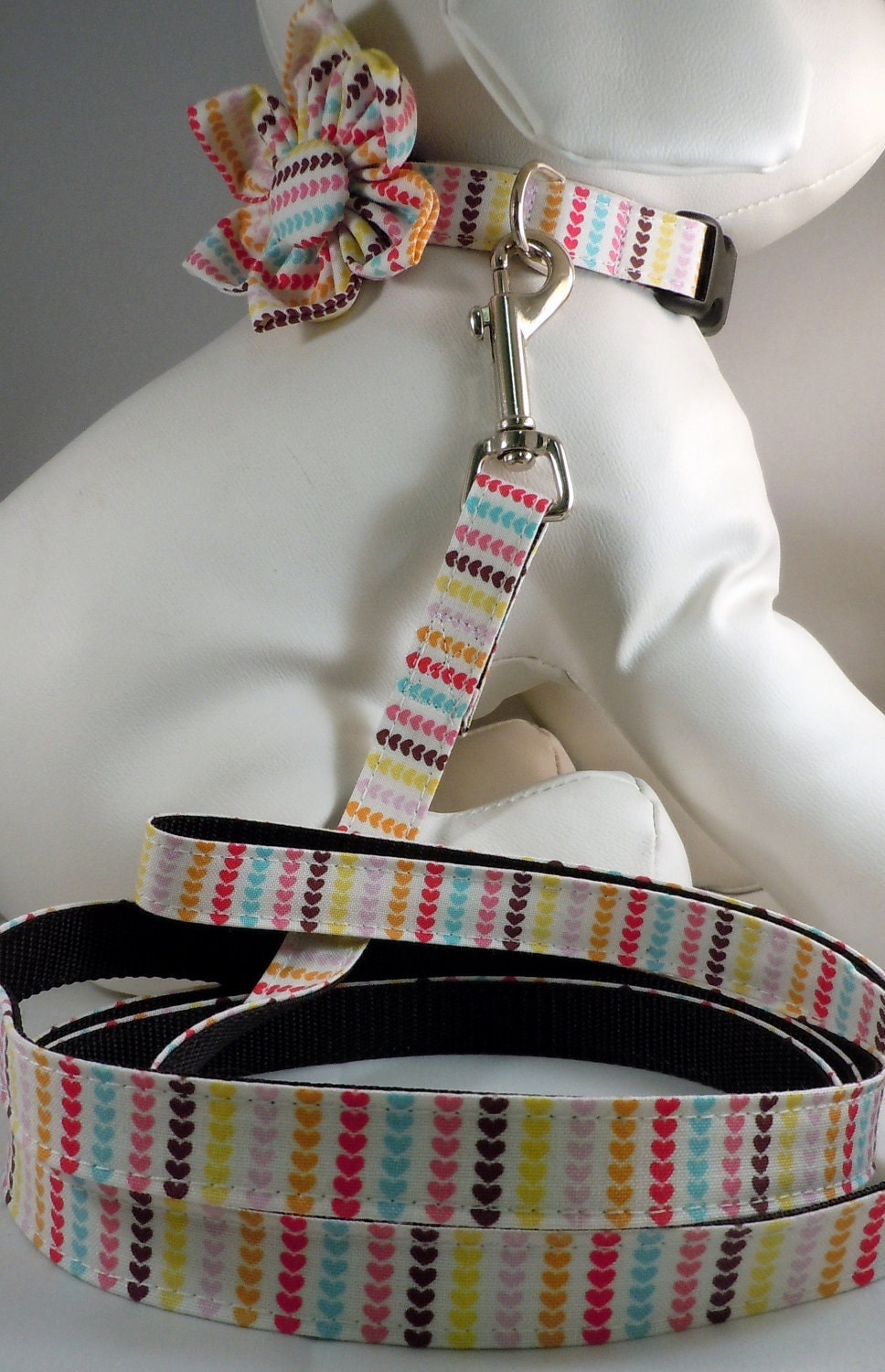 Dog Collar with Flower or Bow Tie and Leash  - Pick Any Fabric in Shop
