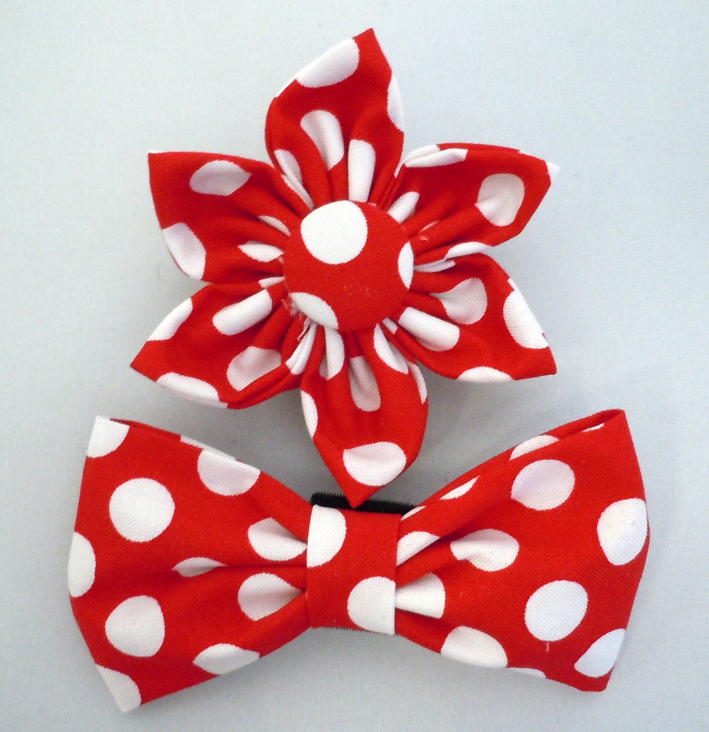 Dog Flower or Bow Tie- Red Polk Dots