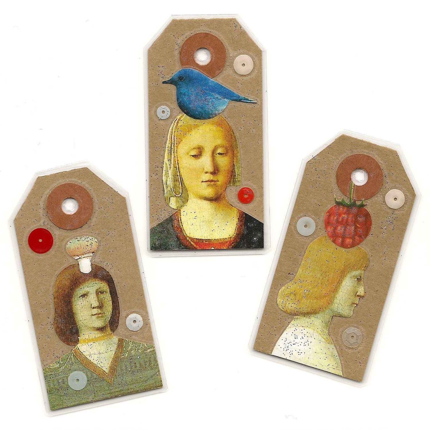 Charm Trio - miniature art book tags