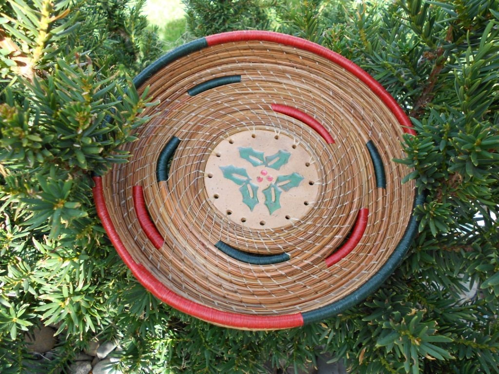 Christmas Holly pine needle basket