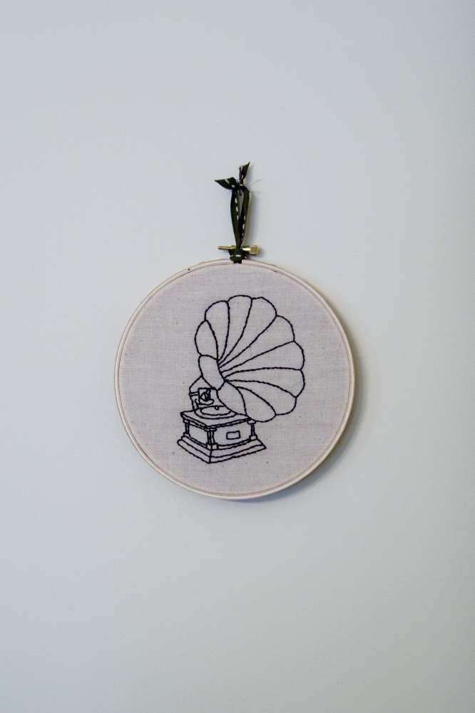 Phonograph Embroidered Wall Art.