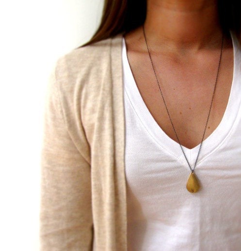 Initial Jewelry - Personalized Necklace - Long Layering Custom Initial Necklace - Brass Teardrop - Dedication Necklace