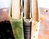 Three Hard Cover Vintage and Antique Books, Beige, Green, & Blue