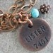 LISTEN NECKLACE VINTAGE hotel key tag ooak copper pendent turquoise bead free shipping