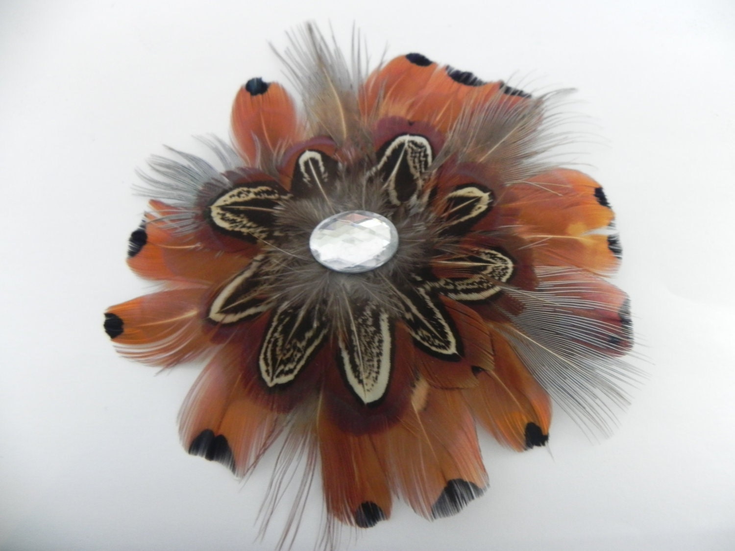 Pheasant Feather Flower Hair-clip/ Brooch