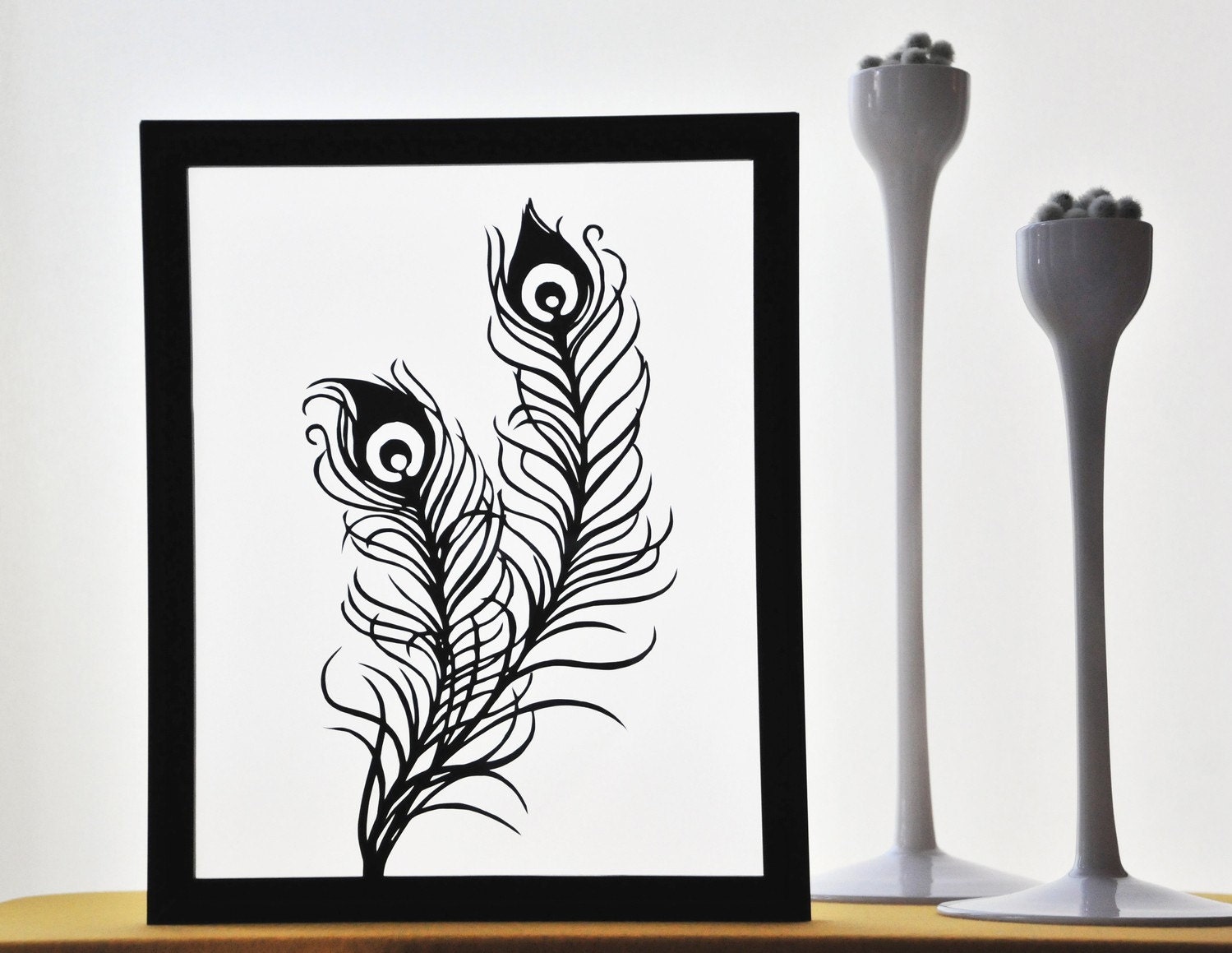 Peacock Feathers hand cut 8x10 silhouette on paper vellum