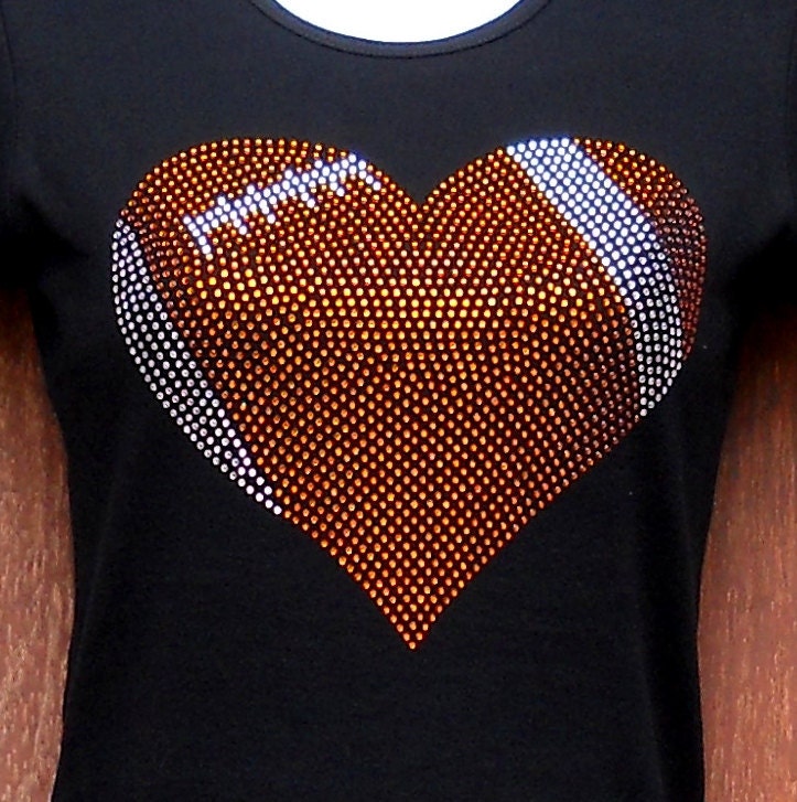 Womens Rhinestone Football Heart Shirt By Redheadedmonkeys