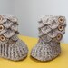 Alpaca Crochet Baby Booties, 0-6 or 6-12 months, Made to Order, Premium Alpaca rose grey yarn, quality wood buttons, Heirloom