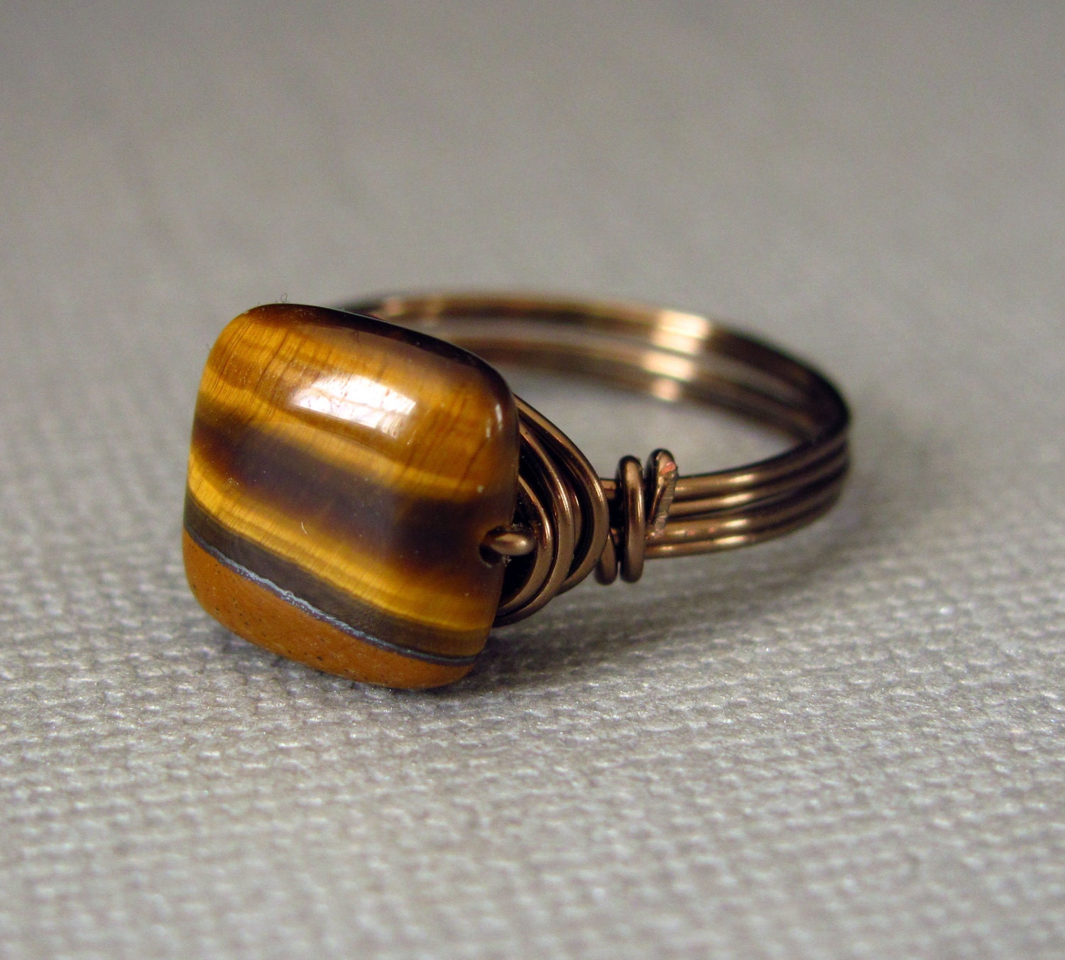 Wire Wrapped Ring Tiger Eye Ring Brass Gemstone Ring Wire Wrapped Jewelry