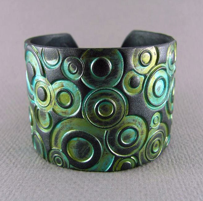 Silver Cuff Bracelet Polymer Clay Jewelry Teal Cuff Turquoise Cuff Urban Industrial Wide Cuff Hand Stamped