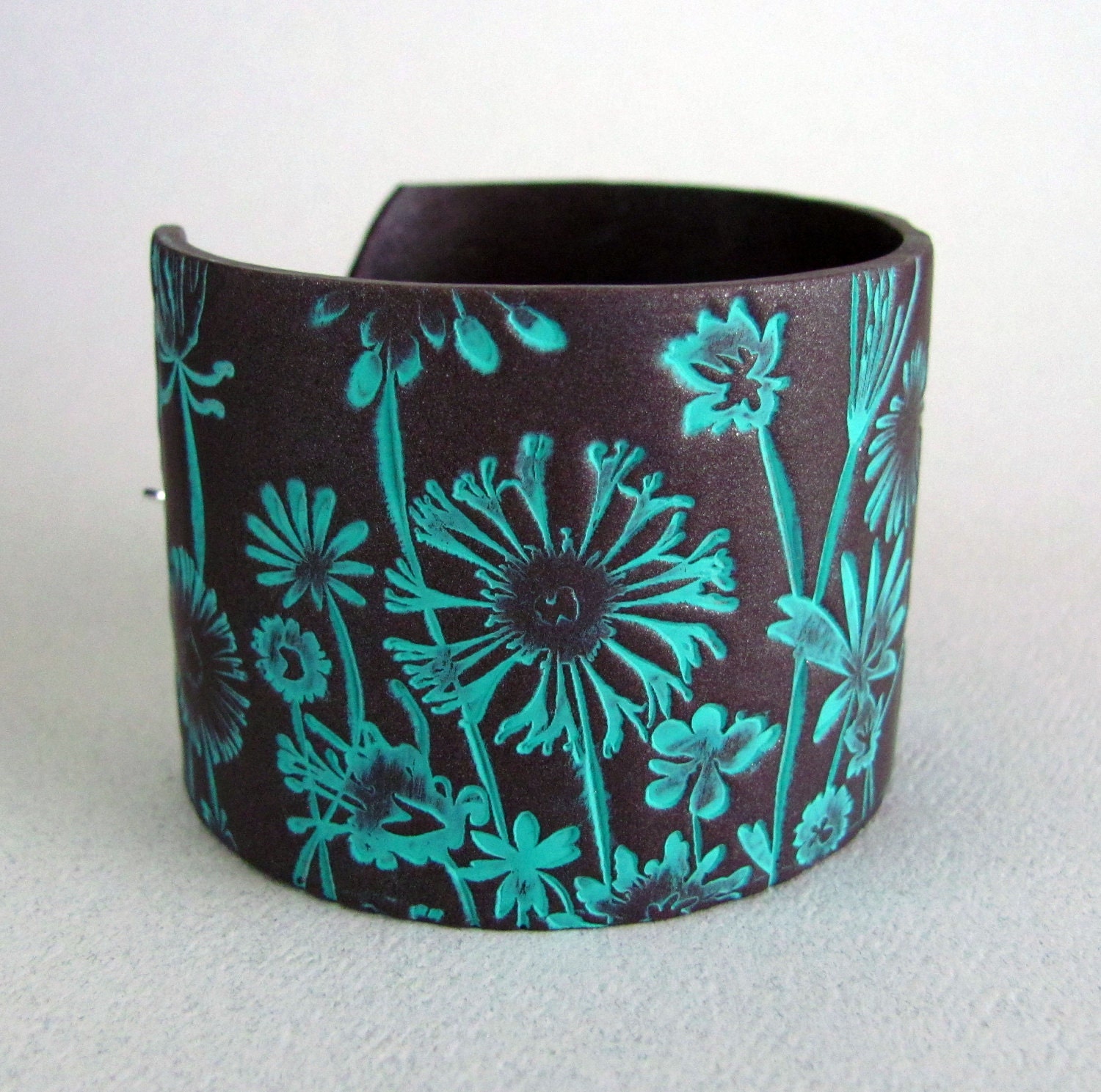 Cuff Bracelet Polymer Clay Jewelry Handmade Art Jewelry Hand Stamped Jewelry Wide Bracelet