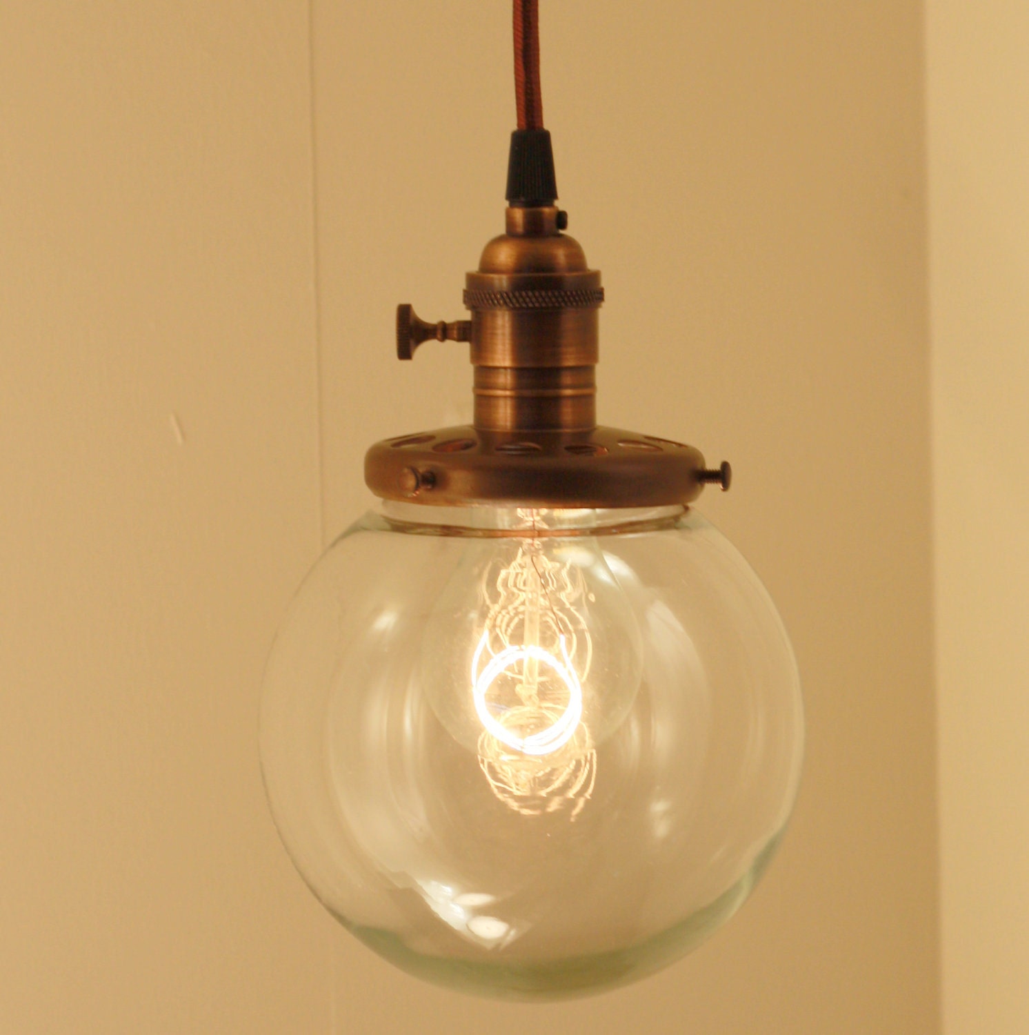 Pendant Light With 6" Glass Globe Shade and Exposed Socket