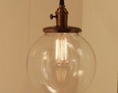 Hanging Pendant Light Fixture with 8" Glass Globe Shade and Exposed Socket