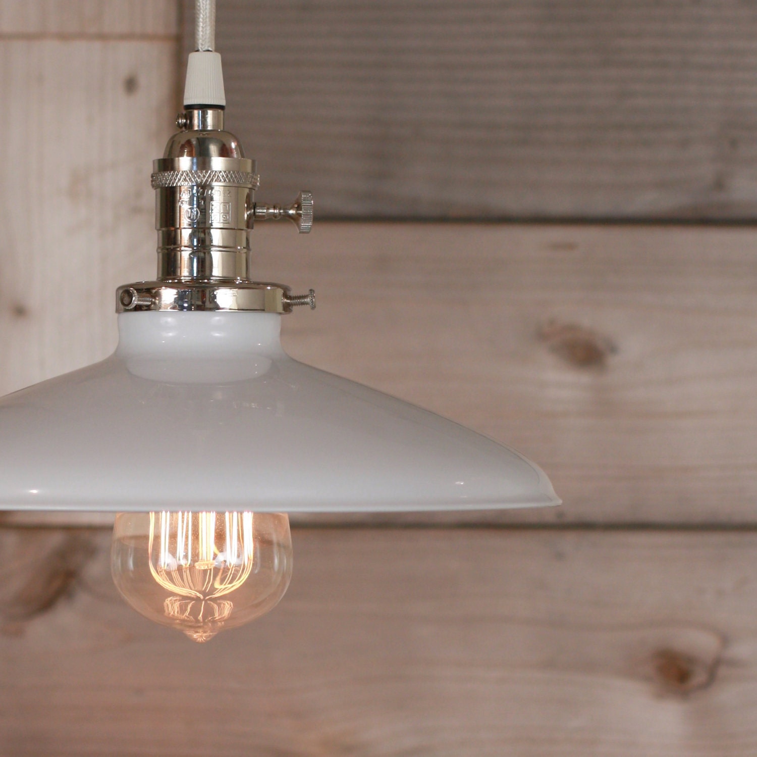 Hanging Pendant Light With White Enamel Shade