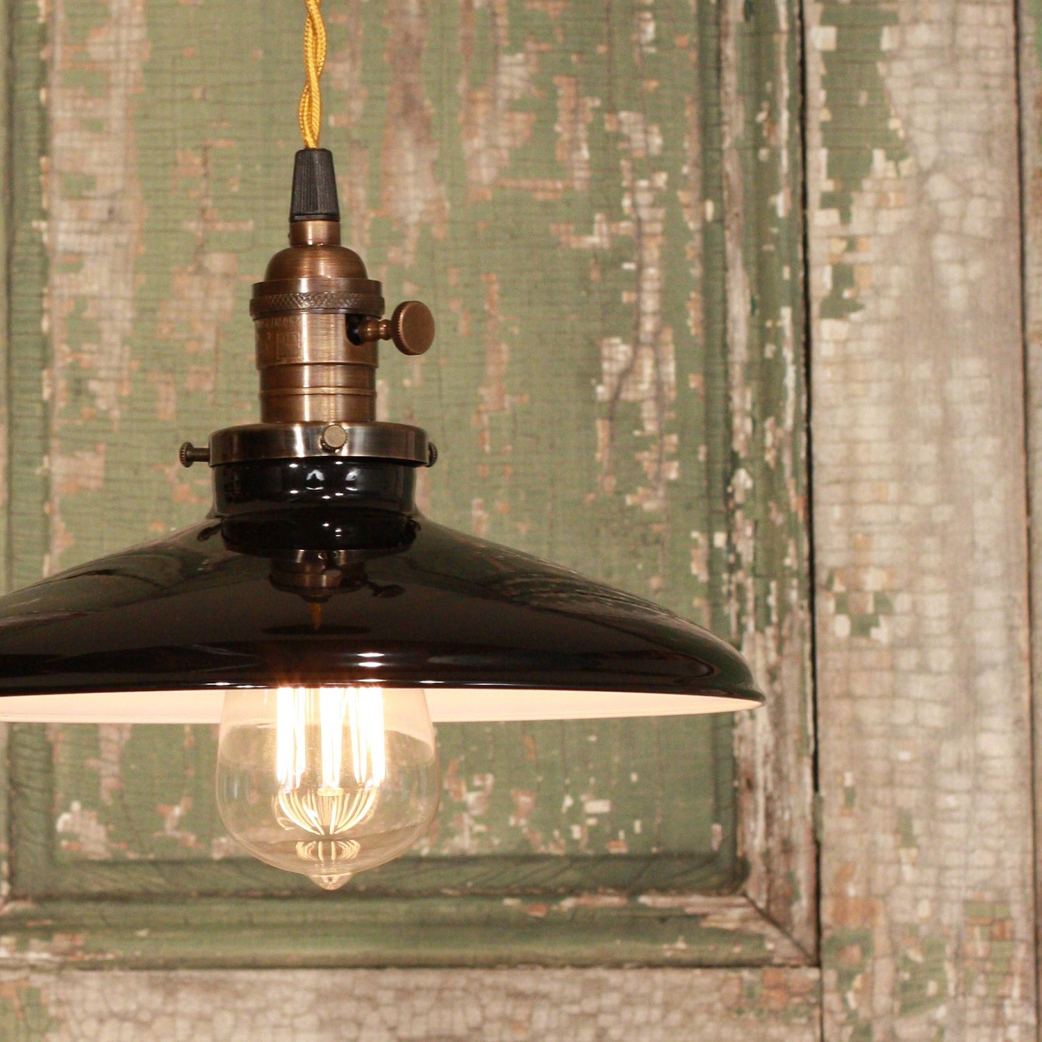 Lighting With Black Enamel Shade & Reproduction Twisted Wire