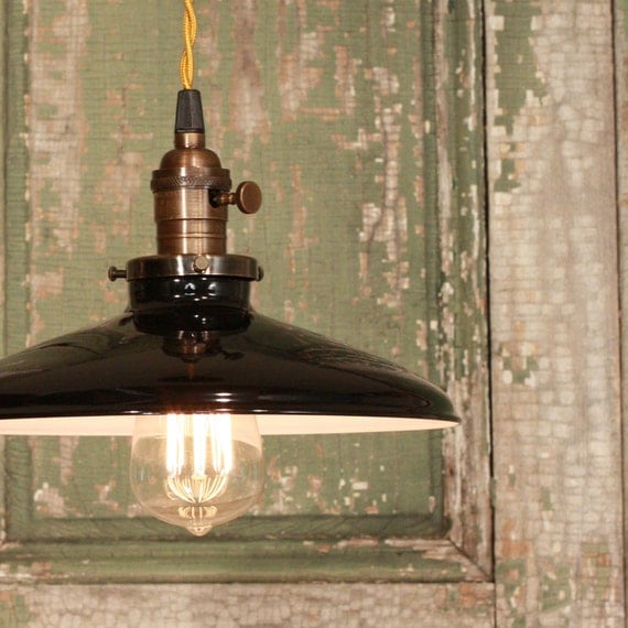 Lighting With Black Enamel Shade & Reproduction Twisted Wire
