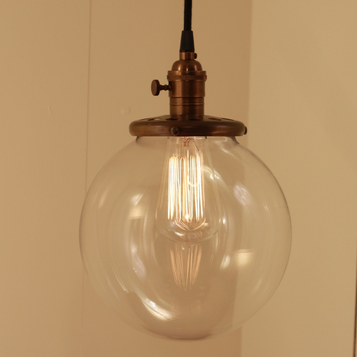 Hanging Pendant Light Fixture with 8" Glass Globe Shade and Exposed Socket