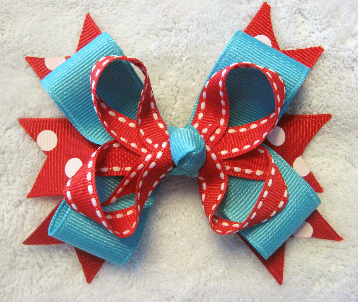 Red and Turquoise Grosgrain Ribbon Multi-Layer Boutique Bow
