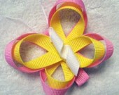 Sculpted Butterfly Hair Clip in Pixie Pink and Lemon Yellow 3/8" Grosgrain Ribbon
