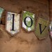 LOVE burlap banner with 2 hearts