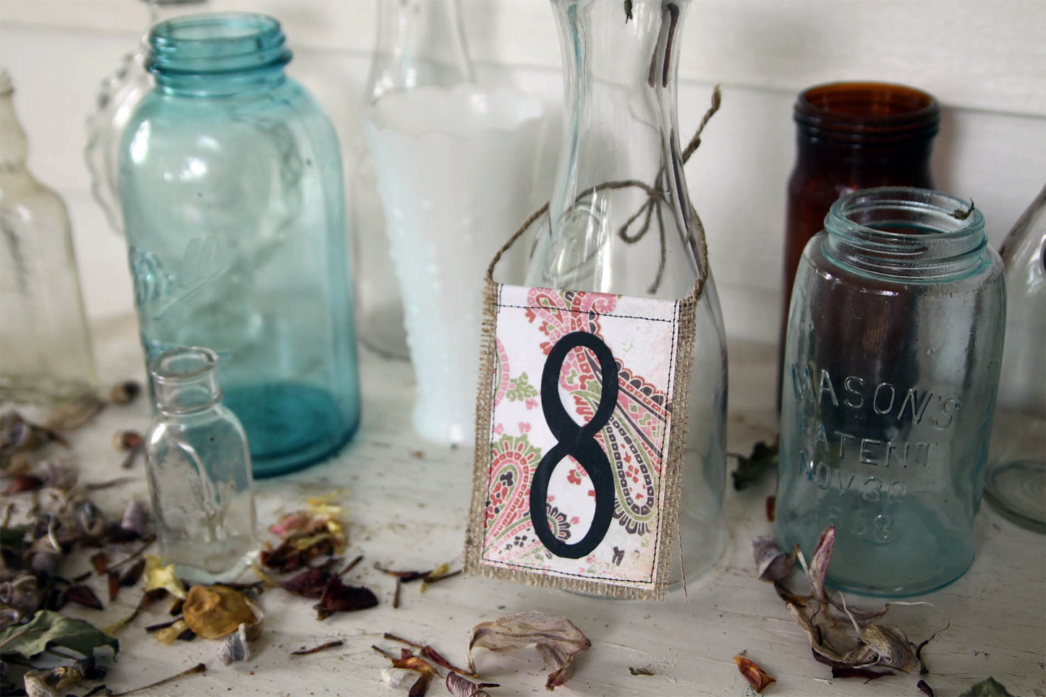 10 hanging burlap table numbers