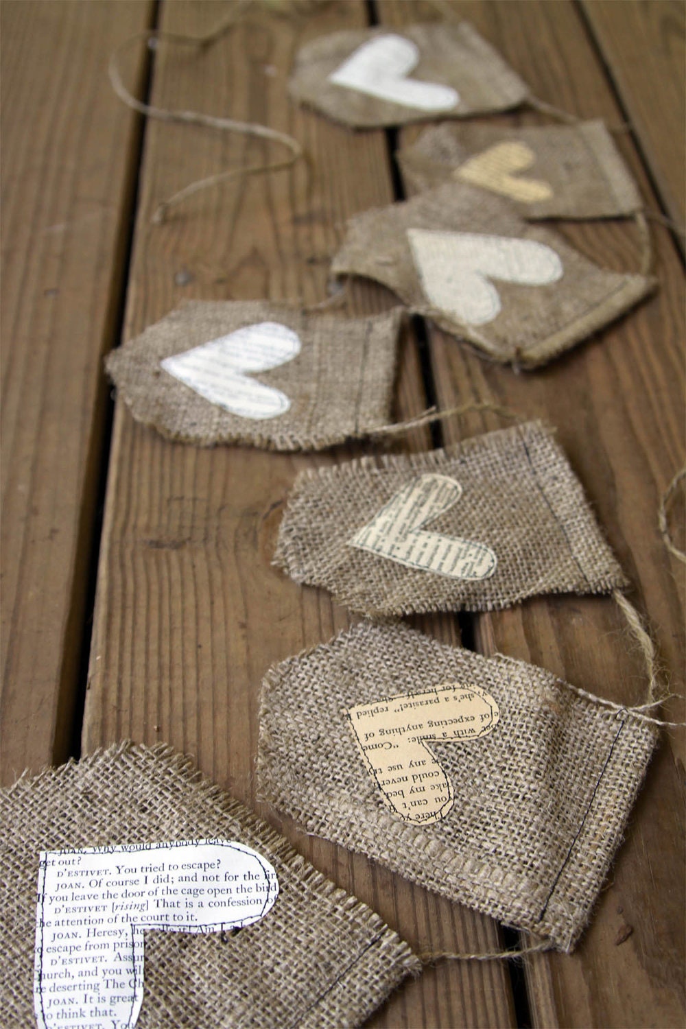 burlap banner with text hearts