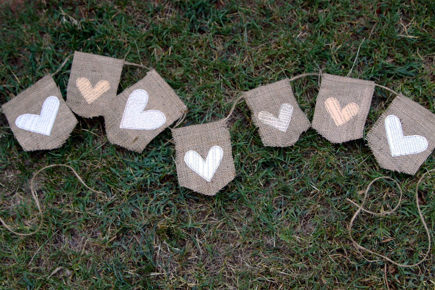 burlap banner with text hearts