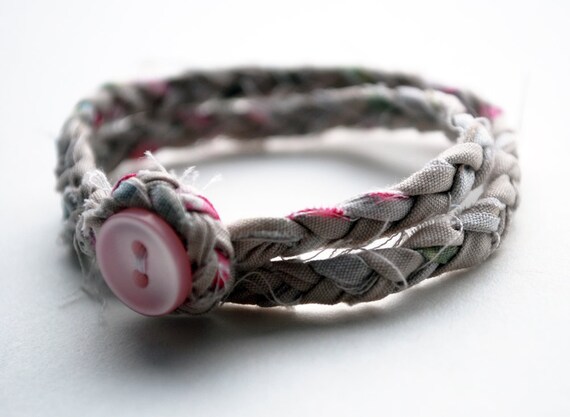 Items similar to Double Wrap Braided Fabric Bracelet with Button Fastening on Etsy