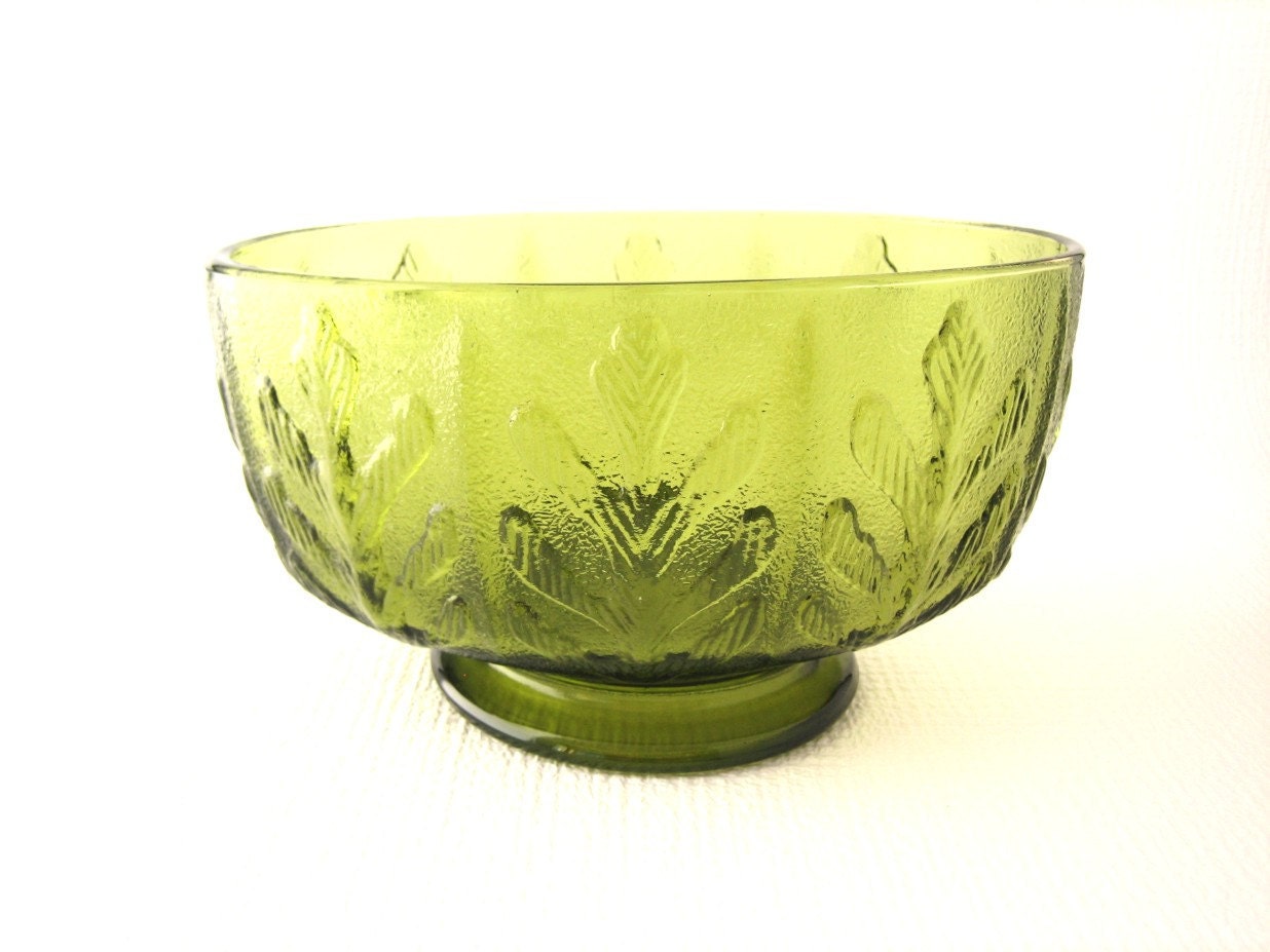 Green Glass Flower Vase Bowl 1970s FTD Florist