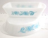 Vintage Jeannette Glass Glasbake J-522 Bread Dish Casserole Ovenware Dishes Aqua Turquoise