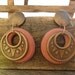 Vintage Earrings Brass and Ceramic Clay Hoop Pierced Art Deco Retro 1980s