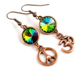 Buddha's Bling Earrings, peace, ohm, yoga, namaste, crystal
