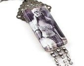 Beautiful Vintage Belly Dancer Glass and Crystal Pendant Necklace..burlesque, showgirl, vaudeville
