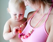 Mom and Baby Nursing Necklace / Teething Necklace - bright orange and pink - KangarooCare Mom and Baby Nursing Necklace / Teething Necklace - bright orange and pink - KangarooCare