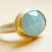 Aquamarine Ring - Oval Aquamarine in14k Gold Setting on a Silver Ring