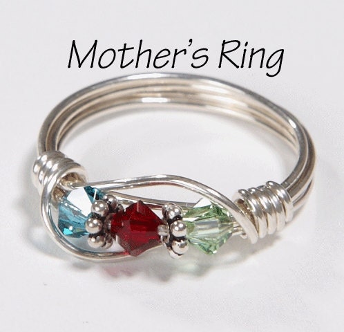 Mother's Ring 3 Birthstones: Sterling Silver Mother's Family Ring with Three Swarovski Birthstone Crystals - SilveradoJewelry