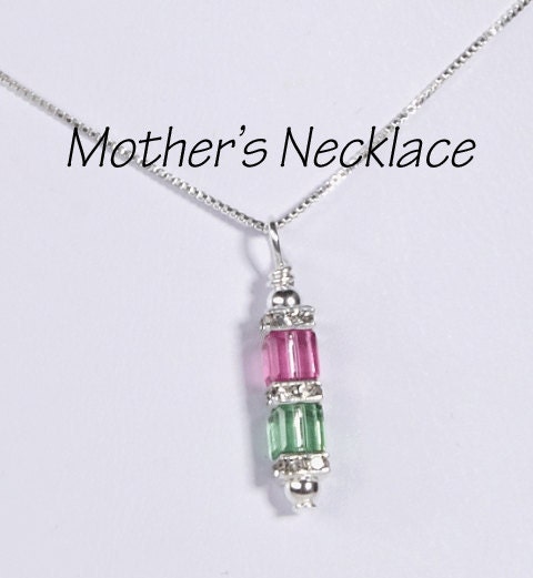 Mother's Necklace 2 Birthstones: Mother's Necklace with Two Swarovski Crystal Birthstones Column Style