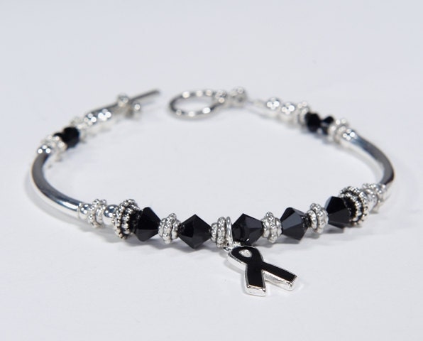 Black Ribbon Bracelet: 9 Swarovski Crystal Black Ribbon Bracelet for Melanoma and other Skin Cancer Awareness