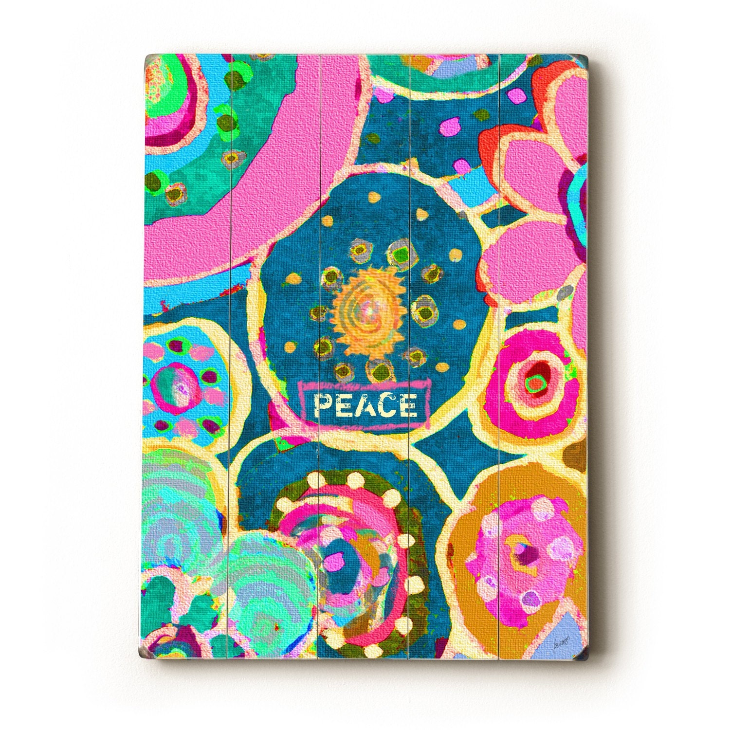 Peace Batik Hippie Garden 12x16 wooden art sign