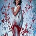 Oil painting woman red roses petals "The Heart That Mends"