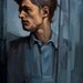Oil painting portrait man profile blue gray architecture "The Architect"