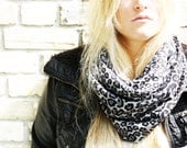 Infinity Scarf - Leopard Print Grey and Black.  Circle scarf, loop scarf, eternity scarf, hipster, urban, fall scarf, winter scarf.