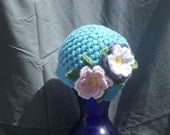 Crocheted Baby Girl Beanie - Cloche with Crocheted Flowers -  Infant Size - Great for Photo's
