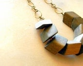 Necklace, Blue Wood and Brass